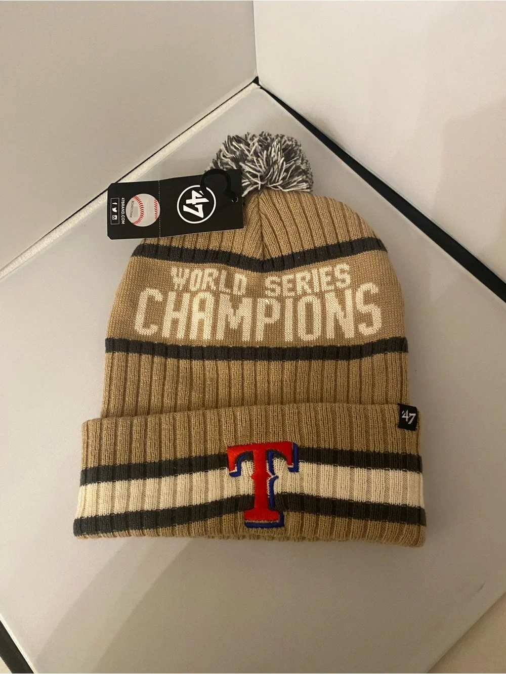 NWT 47 Texas Rangers Knit MLB 2023 World Series Champion Beanie in Tan cream mix